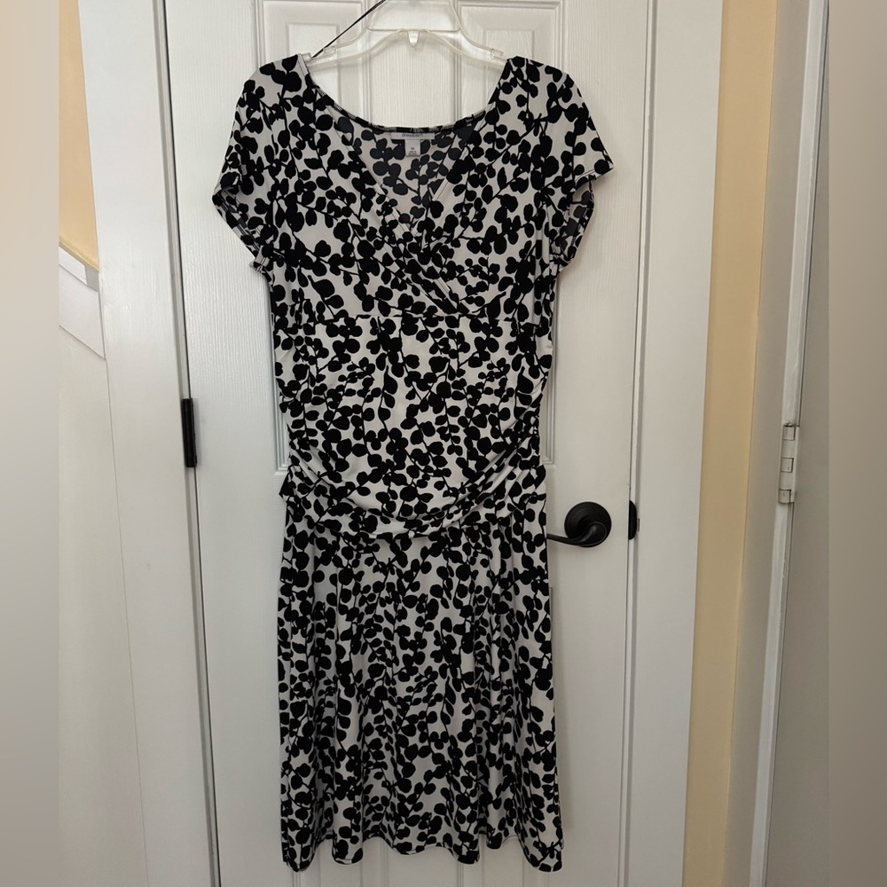 dressbarn Black and White Floral-Print Midi Dress
